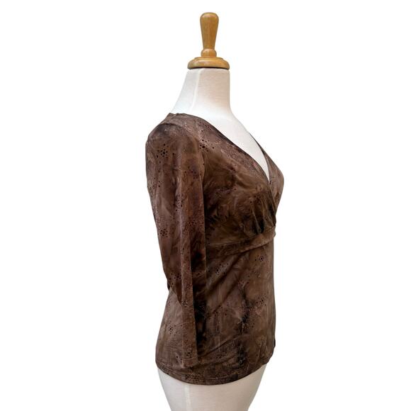 VTG INC Top Med Brown Sequins V Neck Empire Waist Whimsigoth FairyGrunge Stretch - Picture 4 of 9